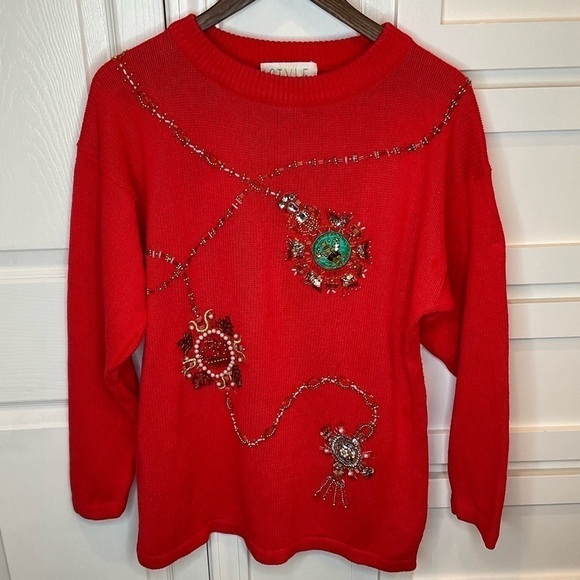 Vintage Christmas sweater… trimmed in sequins & beads, stones & pearls - Picture 3 of 7